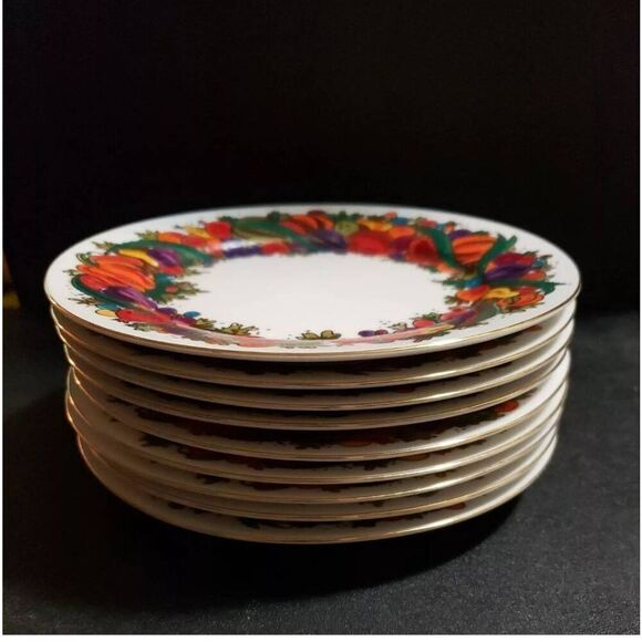 Bob Mackie 8' Design Fruit Ribbon Salad lots of 8 or Dessert plates Nwot - Picture 2 of 7